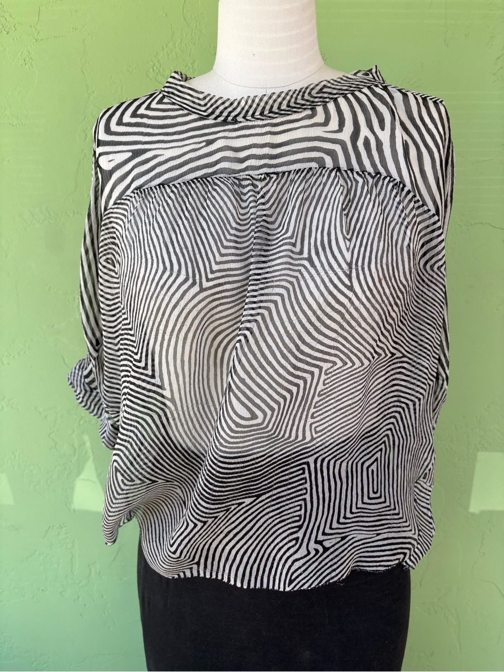 Isabel Marant silk Black & White Geometric Sheer Women's Blouse